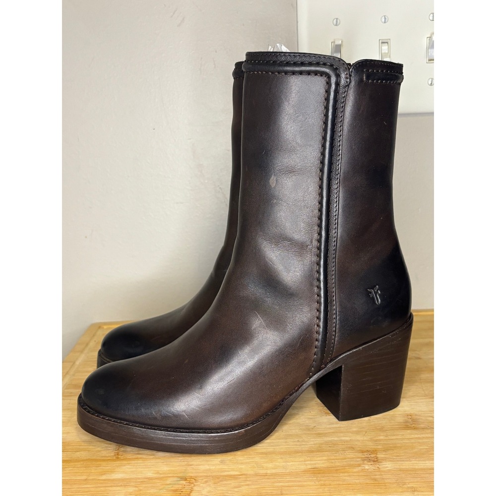 Frye Jean Short Inside Zip Volterra Chocolate Brown Leather Boots Size 6